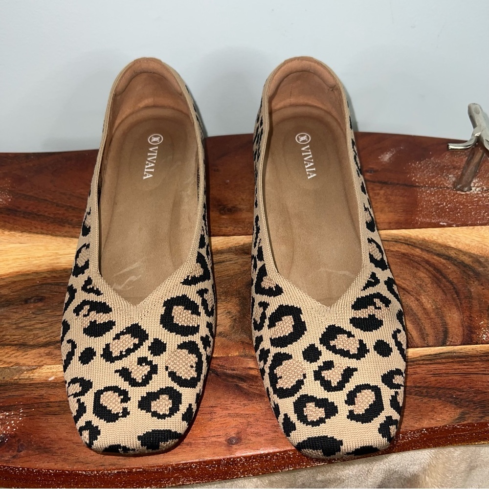 VIVAIA Leopard Print Knit Flats Square Toe Comfortable Slip On Shoes Women’s 9 - Picture 3 of 12